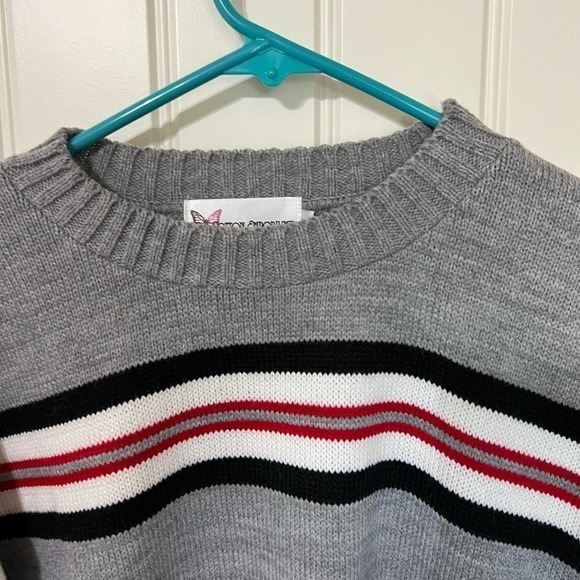 Cotton Emporium Gray Striped Crew Neck Knit Sweater Girls Size L - Picture 4 of 9